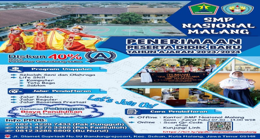 Sukses PPDB Tahun Ajaran 2023 / 2024  SMP Nasional Malang